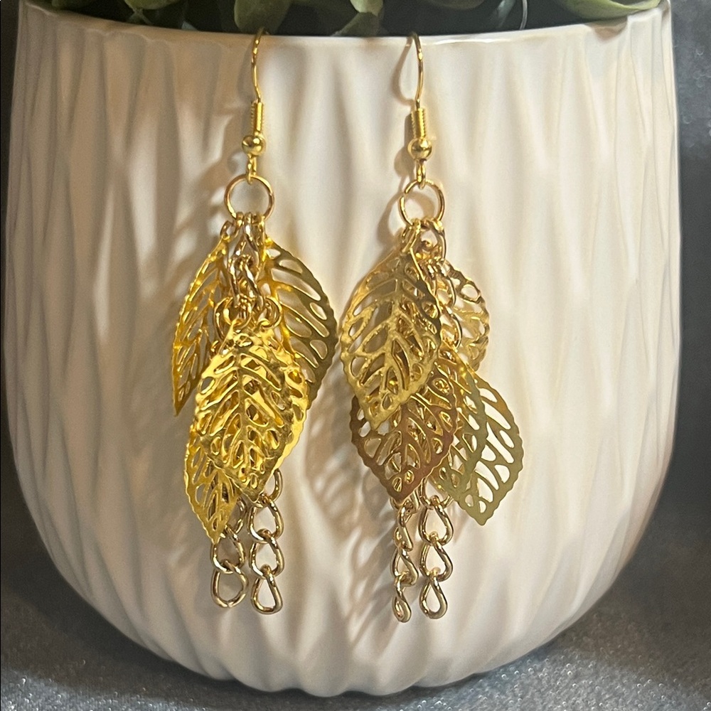 Hand Crafted Gold Colored Metal Earrings